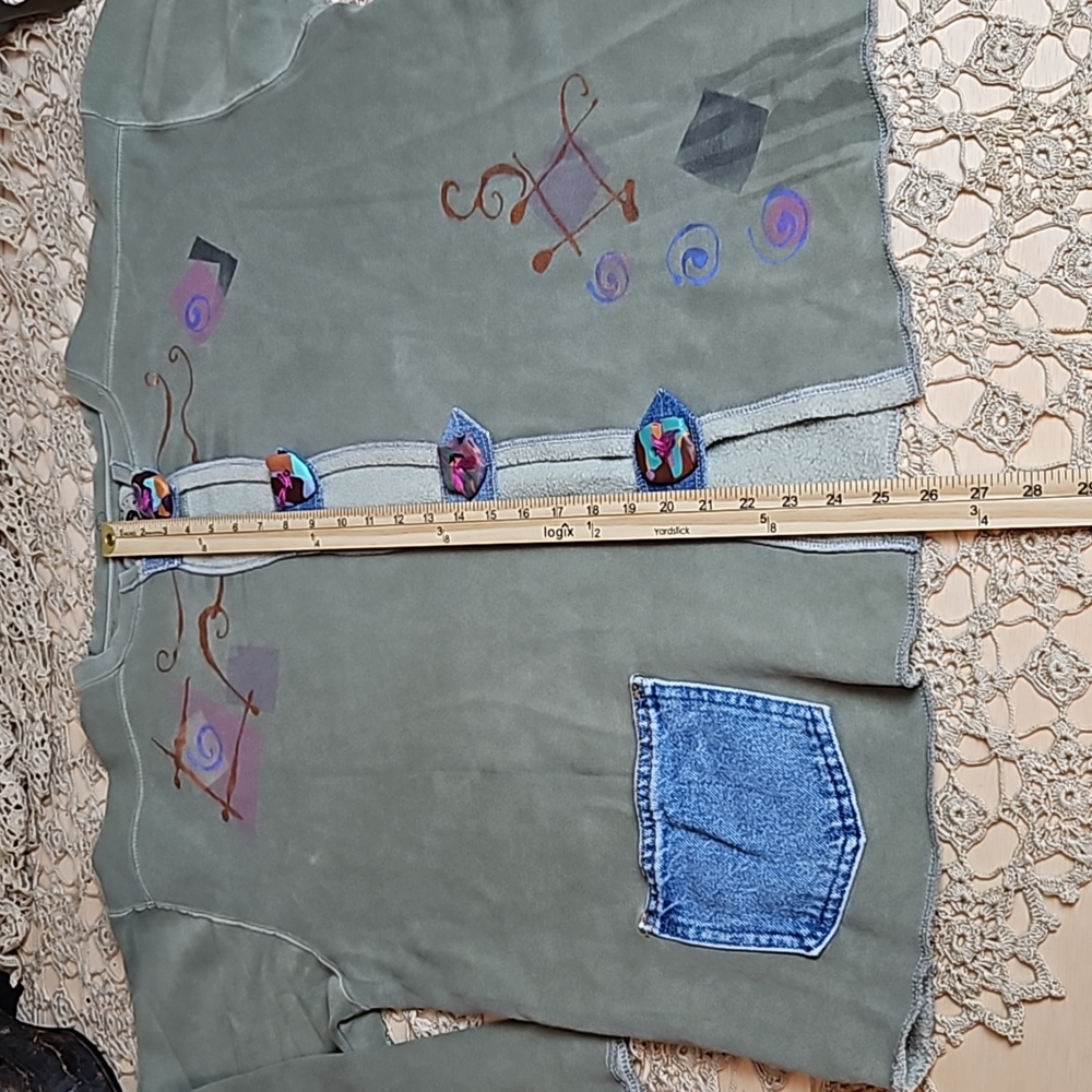 Vintage Authentic Pigment Sweatshirt Jacket with Clay Buttons & Jean Pocket - Picture 12 of 14